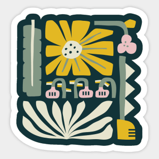 Fun Abstract Scandi Floral - yellow and green Sticker